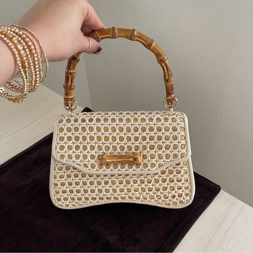 Tommy Bahama White/Natural Woven Bamboo Crossbody Handbag YG81445